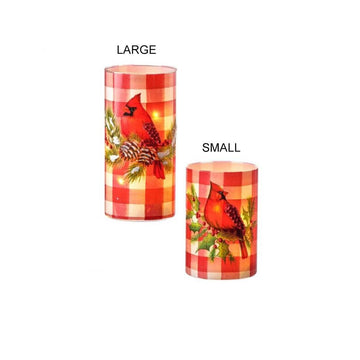 8In Led Plaid Cylinder Cardinal Candle