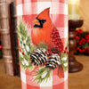 8In Led Plaid Cylinder Cardinal Candle - Christmas Place