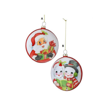 Glass Santa Snowman Retro Disc Ornament