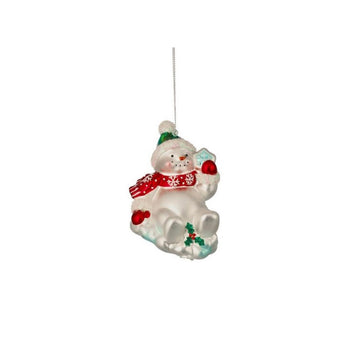 Glass Snowman On Sled Ornament