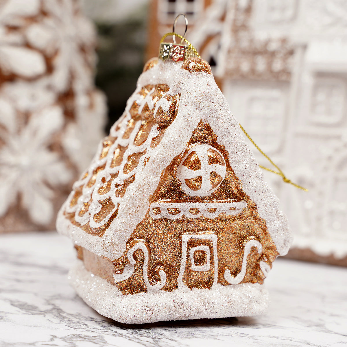 Glass Gingerbread House Christmas Ornament with Glitter Christmas Place