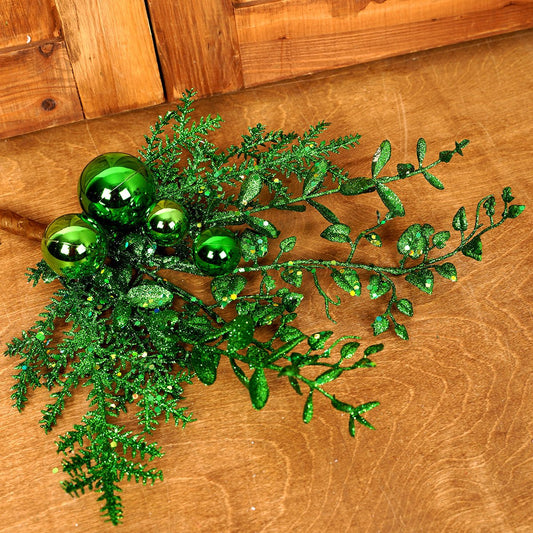 18In Green Glitter Ball Berry Spray - Christmas Place