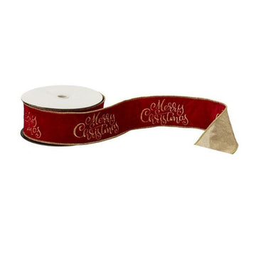Red Gold Velvet Merry Christmas Ribbon - Christmas Place