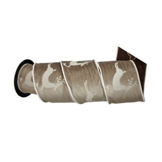 Ivory Brown Prancing Deer Ribbon