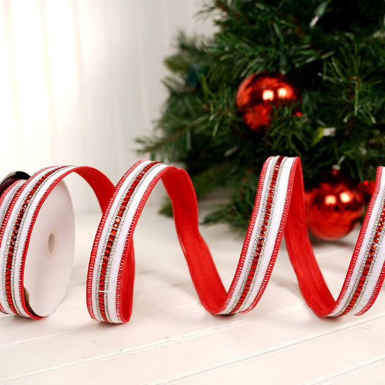 Velvet White Jewel Edge Wired Ribbon - Christmas Place