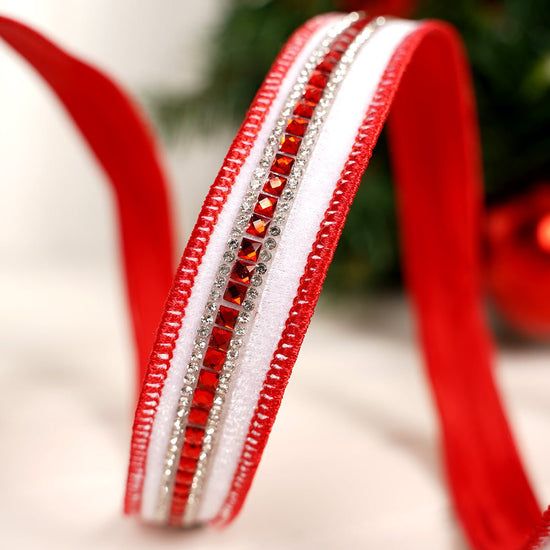 Velvet White Jewel Edge Wired Ribbon - Christmas Place