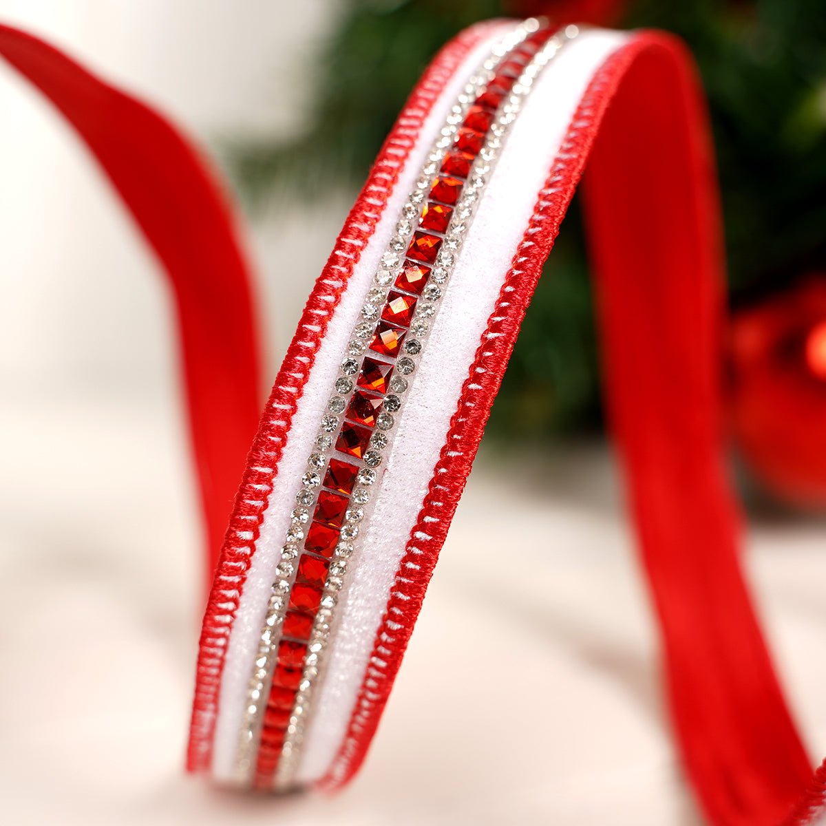 Velvet White Jewel Edge Wired Ribbon - Christmas Place