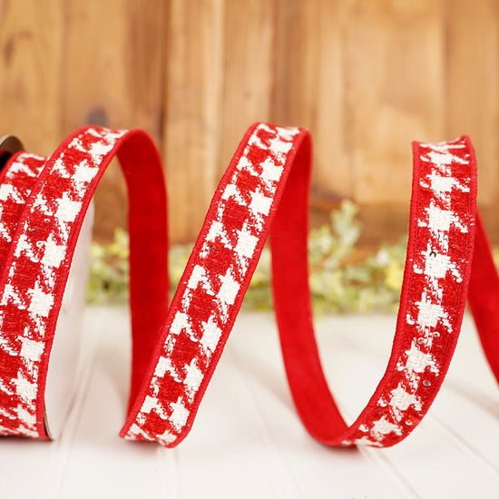 1X10 RED WHITE SCANDINAVIAN TWEED RIBBON - Christmas Place