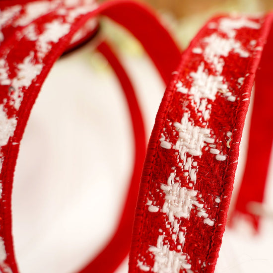 1X10 RED WHITE SCANDINAVIAN TWEED RIBBON - Christmas Place