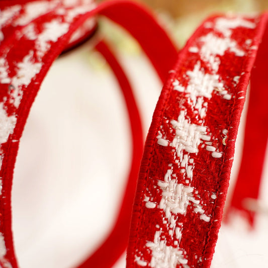 1X10 RED WHITE SCANDINAVIAN TWEED RIBBON - Christmas Place