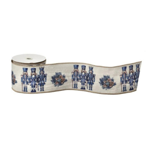 4X10 Blue White Velvet Toy Soldier Ribbon