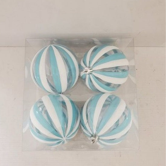 100MM Blue White Candy Stripe Ornament x4 - Christmas Place
