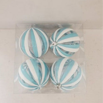 100MM Blue White Candy Stripe Ornament x4 - Christmas Place