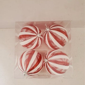 100MM Red White Candy Stripe Ornament x4 - Christmas Place
