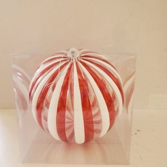 200MM Red White Candy Stripe Ball Ornament - Christmas Place