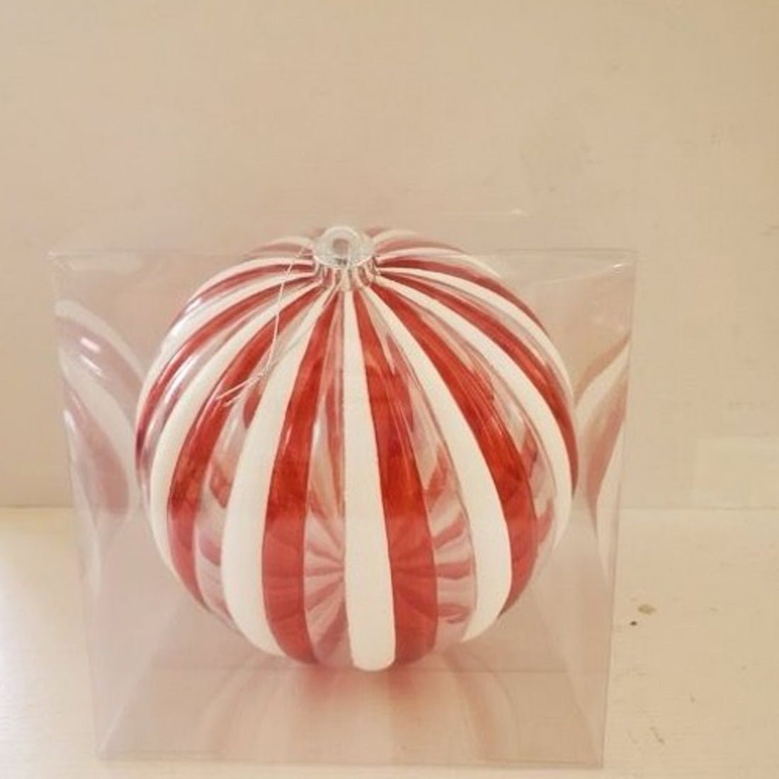 200MM Red White Candy Stripe Ball Ornament - Christmas Place
