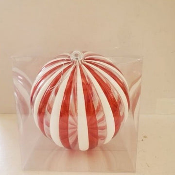 200MM Red White Candy Stripe Ball Ornament - Christmas Place