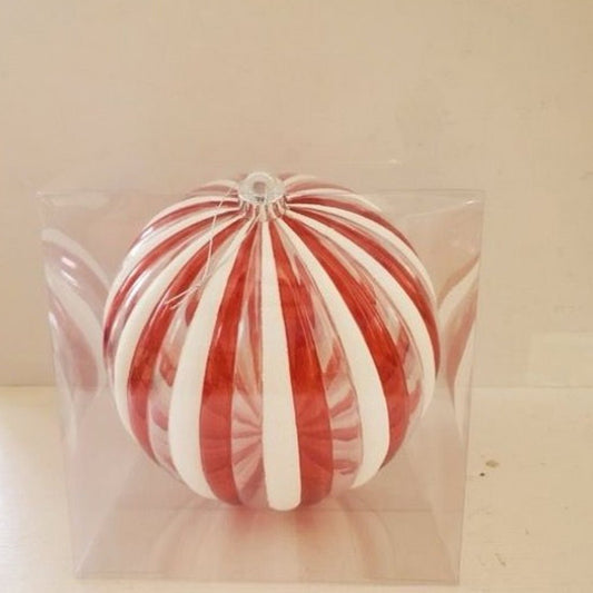 200MM Red White Candy Stripe Ball Ornament - Christmas Place