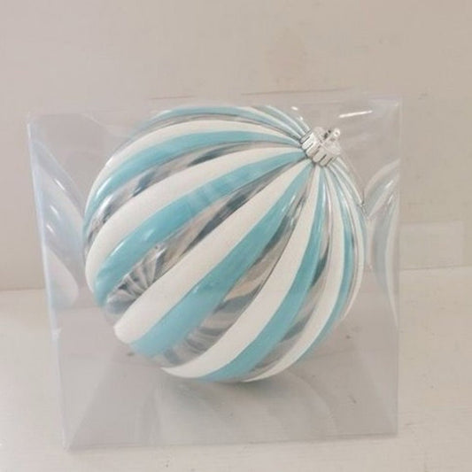 200MM Blue White Candy Stripe Ball Ornament - Christmas Place