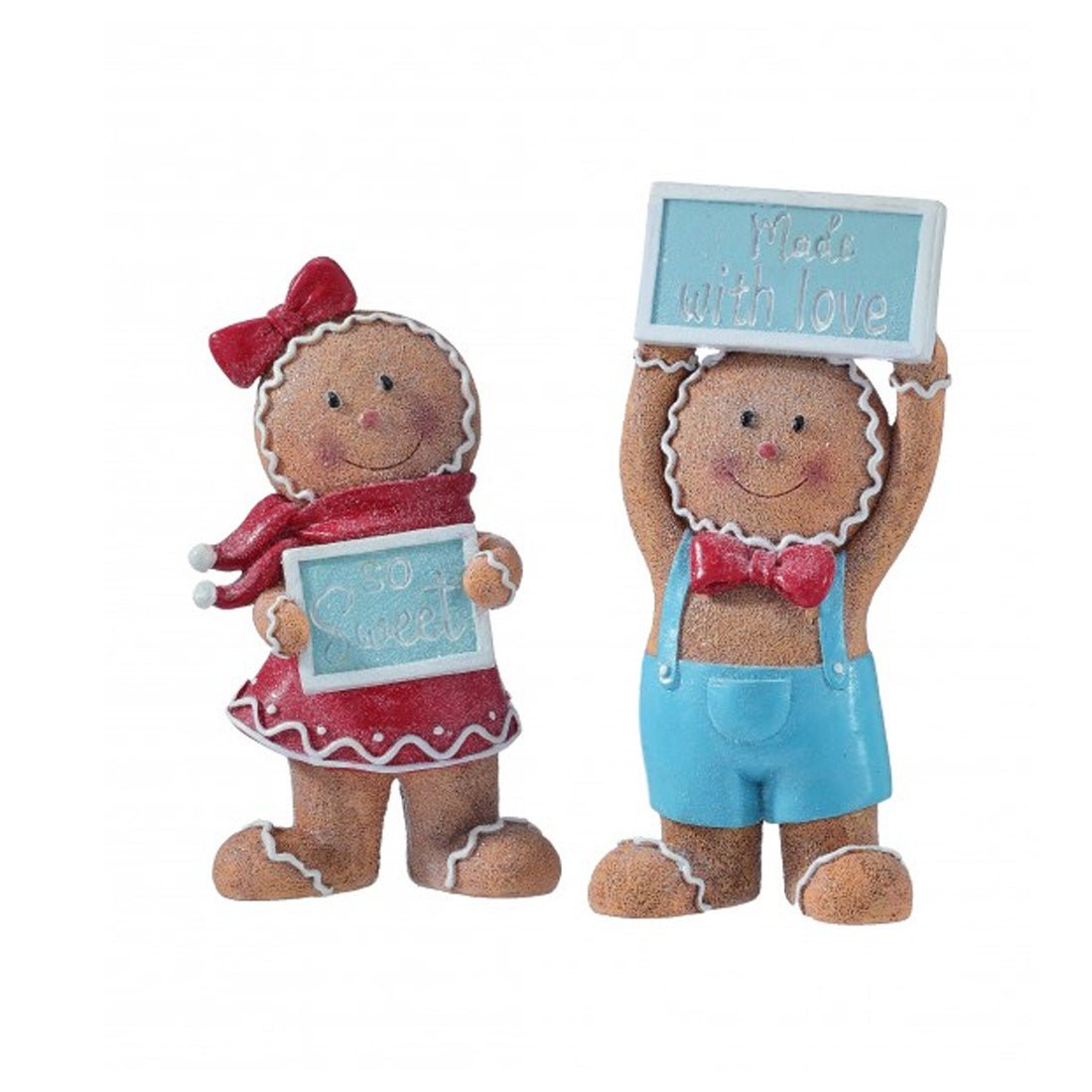 Red Blue Gingerbread Boy Girl With Sign - Christmas Place