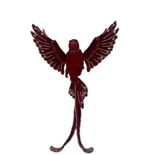 Burgundy Gold Velvet Sequin Bird Clip Ornament - Christmas Place