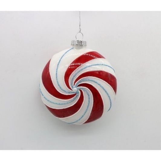 Glass Peppermint Disk Ornament - Christmas Place