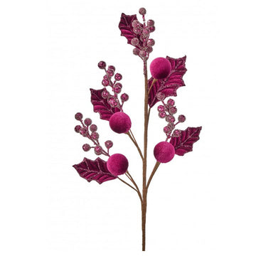 Burgundy Velvet Ball Berry Spray - Christmas Place