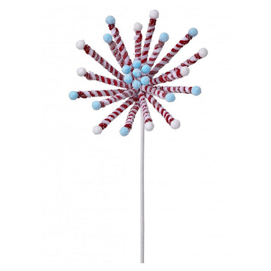Frosted Peppermint Stick Poinsettia Stem - Christmas Place