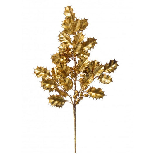 Antique Gold Metallic Holly Spray - Christmas Place