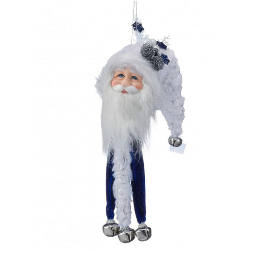 Silver Blue Santa Head With Bells Ornament - Christmas Place