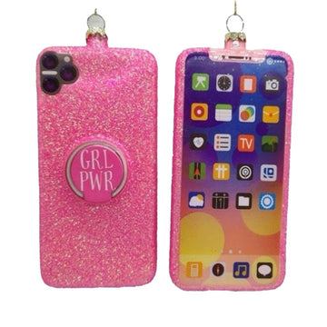 Hot Pink Glass Glitter Cell Phone Ornament - Christmas Place