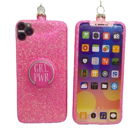 Hot Pink Glass Glitter Cell Phone Ornament - Christmas Place