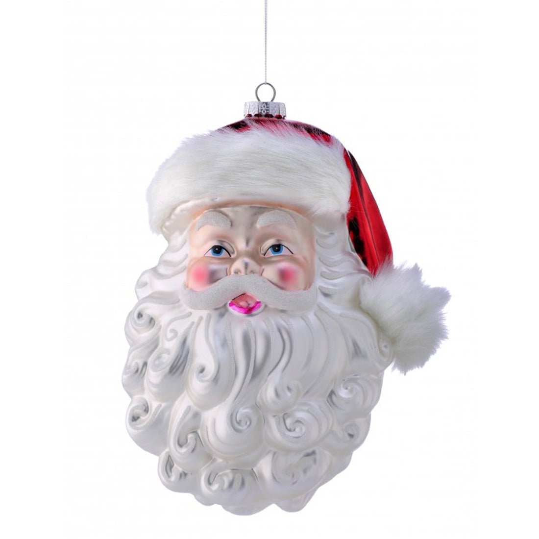 Ornate Glass Santa Head Ornament 11 inch tall - Christmas Place