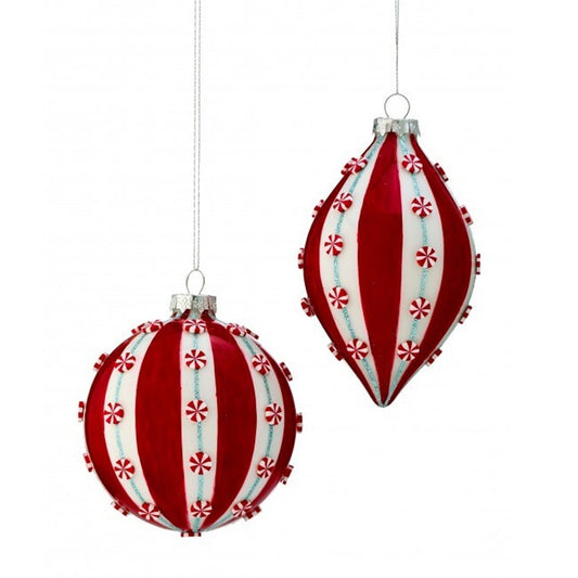 Glass Mini Peppermint Ball Finial Ornament - Christmas Place