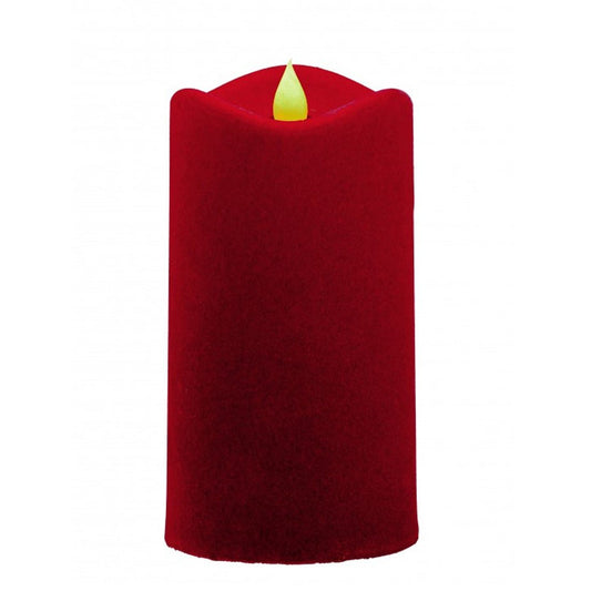 6 Inch Red LED Flocked Pillar Candle With Timer - Christmas Place