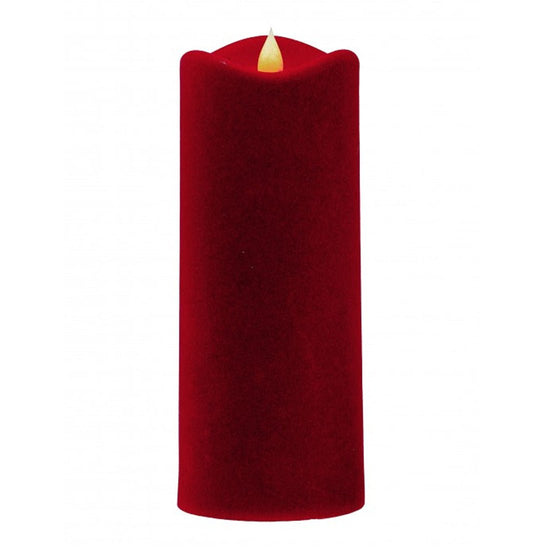 8 Inch Red LED Flocked Pillar Candle With Timer - Christmas Place