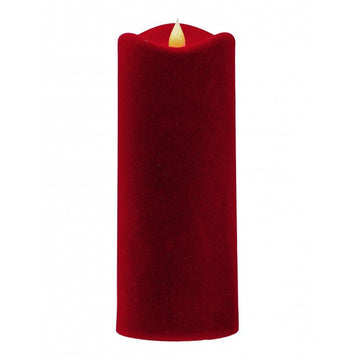 8 Inch Red LED Flocked Pillar Candle With Timer - Christmas Place