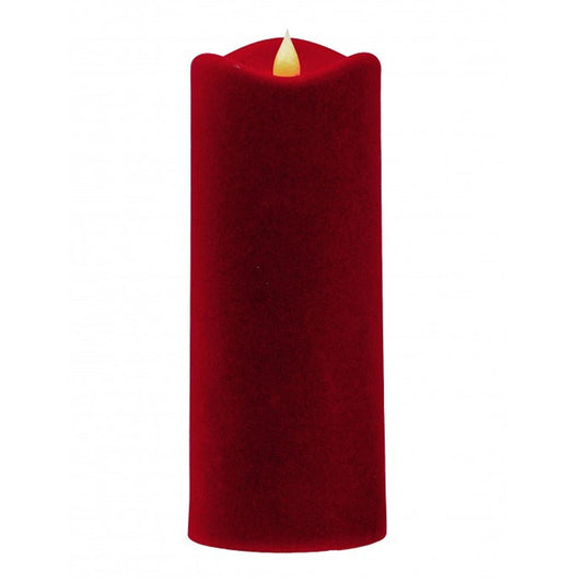 8 Inch Red LED Flocked Pillar Candle With Timer - Christmas Place