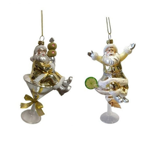 Ivory Gold Glass Santa Martini Ornament - Christmas Place