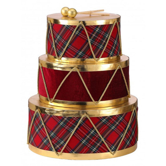 Red Plaid Velvet Drum Triple Stack - Christmas Place