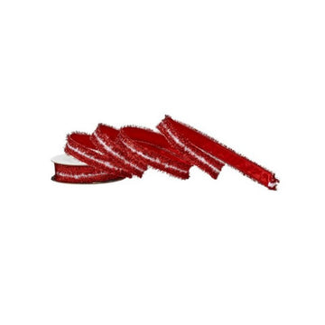 White Red Velvet Tinsel Ribbon
