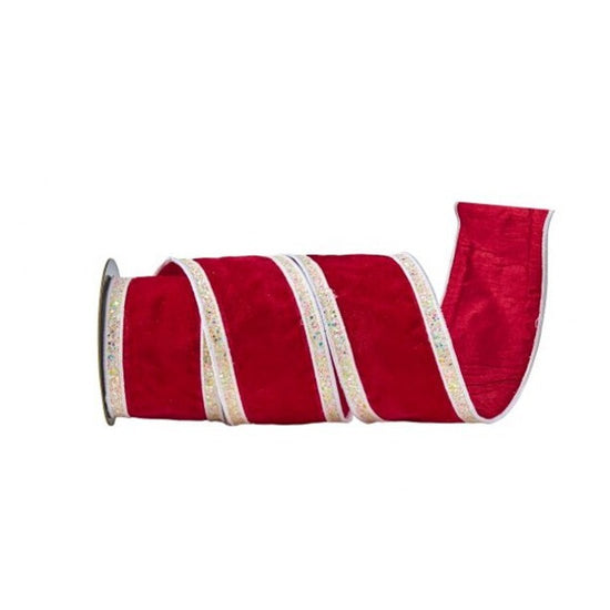 Red White Velvet Candy Edge Ribbon - Christmas Place