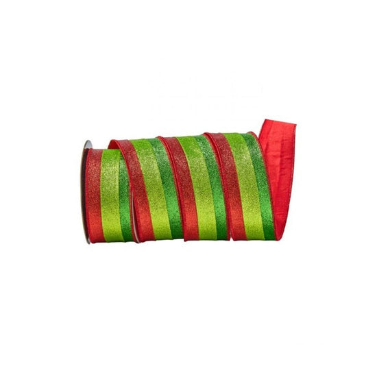 Red Green Stripe Glitter Ribbon - Christmas Place