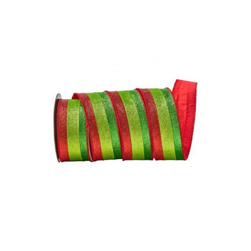 Red Green Stripe Glitter Ribbon - Christmas Place