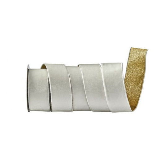 Ivory Velvet Glitter Backing Ribbon - Christmas Place