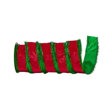 Red Green Tinsel Edge Ribbon - Christmas Place