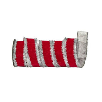 Red Silver Velvet Tinsel Edge Ribbon - Christmas Place