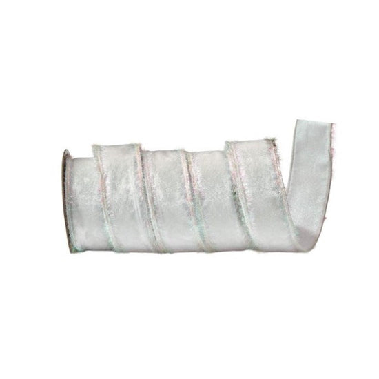 White Iridescent Velvet Tinsel Edge Ribbon - Christmas Place