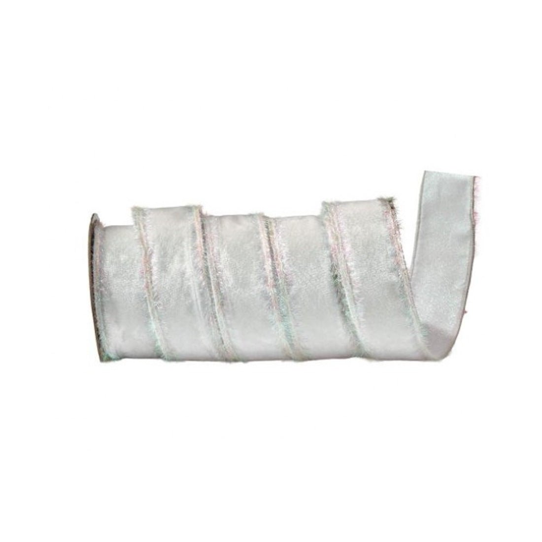 White Iridescent Velvet Tinsel Edge Ribbon - Christmas Place