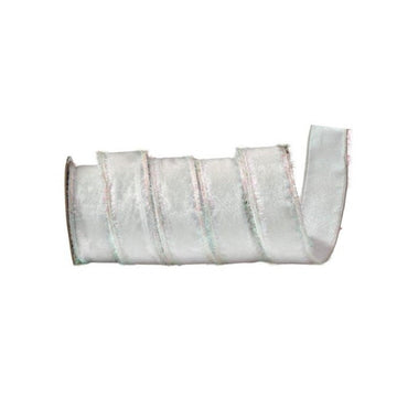 White Iridescent Velvet Tinsel Edge Ribbon - Christmas Place